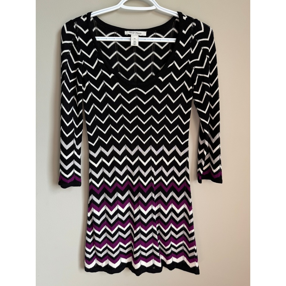 White House Black Market Chevron Knit Tunic Top Womens XS Boho Whimsigoth Retro